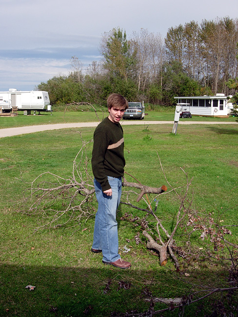 Benjamin gathers wood