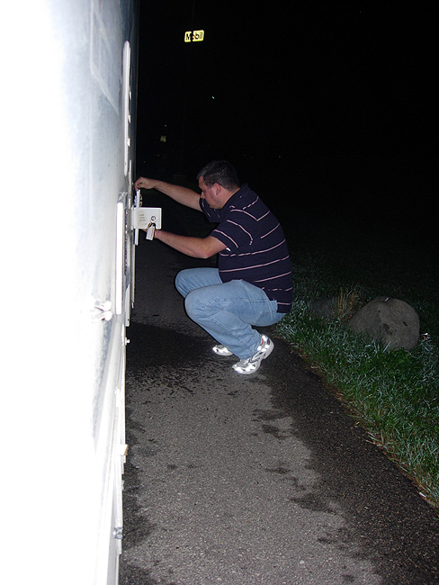 Joe plays in the gray water.